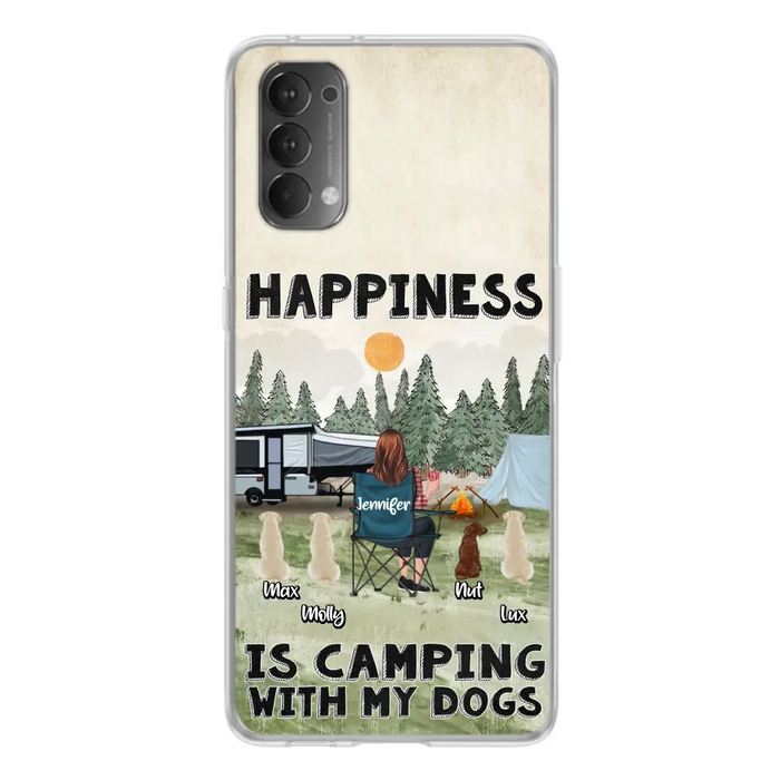 Personalized Camping Phone Case - Gift Idea For Girl & Dogs - Up to 4 Dogs - Happiness Is Camping With My Dogs - Case For Oppo/Xiaomi/Huawei