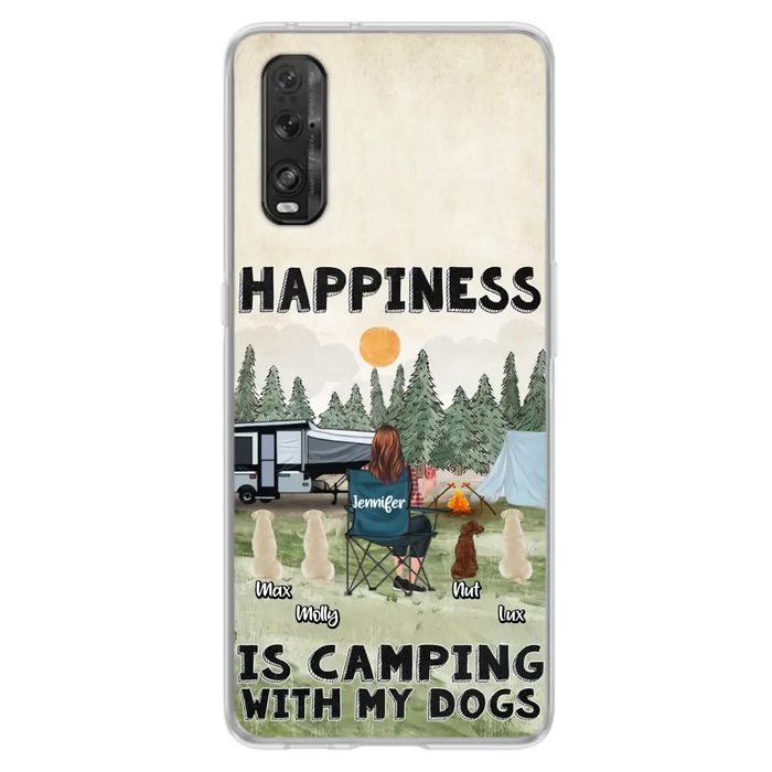 Personalized Camping Phone Case - Gift Idea For Girl & Dogs - Up to 4 Dogs - Happiness Is Camping With My Dogs - Case For Oppo/Xiaomi/Huawei