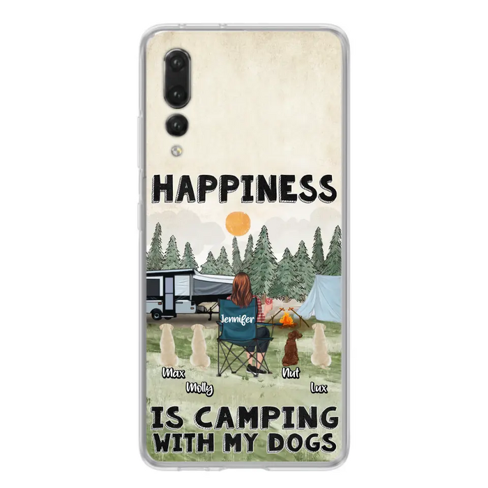 Personalized Camping Phone Case - Gift Idea For Girl & Dogs - Up to 4 Dogs - Happiness Is Camping With My Dogs - Case For Oppo/Xiaomi/Huawei