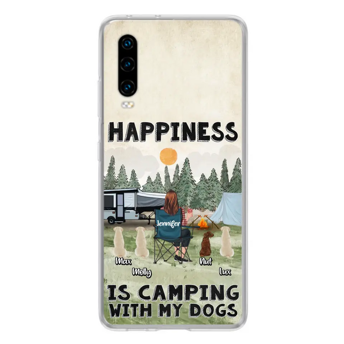 Personalized Camping Phone Case - Gift Idea For Girl & Dogs - Up to 4 Dogs - Happiness Is Camping With My Dogs - Case For Oppo/Xiaomi/Huawei