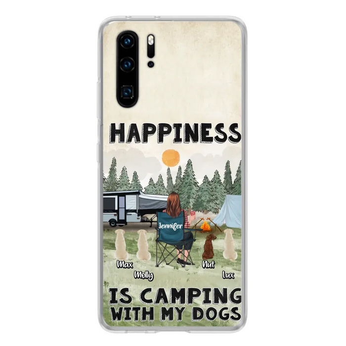 Personalized Camping Phone Case - Gift Idea For Girl & Dogs - Up to 4 Dogs - Happiness Is Camping With My Dogs - Case For Oppo/Xiaomi/Huawei
