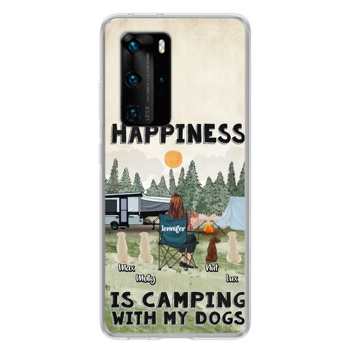 Personalized Camping Phone Case - Gift Idea For Girl & Dogs - Up to 4 Dogs - Happiness Is Camping With My Dogs - Case For Oppo/Xiaomi/Huawei