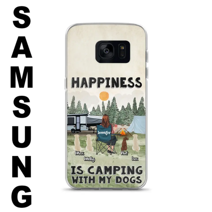 Personalized Camping Phone Case - Gift Idea For Girl & Dogs - Up to 4 Dogs - Happiness Is Camping With My Dogs - Case For iPhone/Samsung