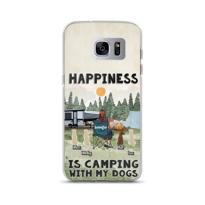 Personalized Camping Phone Case - Gift Idea For Girl & Dogs - Up to 4 Dogs - Happiness Is Camping With My Dogs - Case For iPhone/Samsung