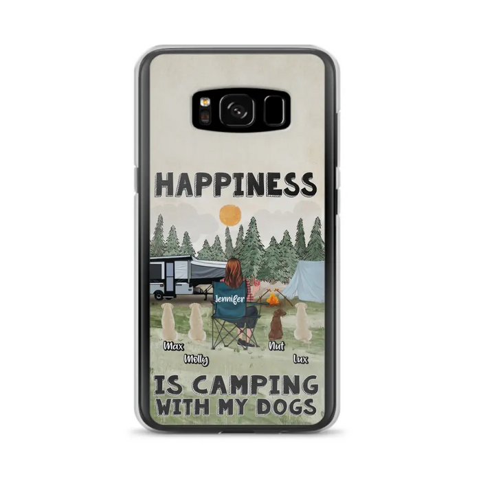 Personalized Camping Phone Case - Gift Idea For Girl & Dogs - Up to 4 Dogs - Happiness Is Camping With My Dogs - Case For iPhone/Samsung