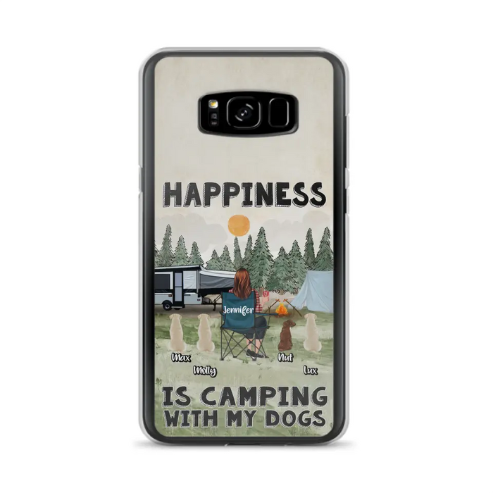 Personalized Camping Phone Case - Gift Idea For Girl & Dogs - Up to 4 Dogs - Happiness Is Camping With My Dogs - Case For iPhone/Samsung