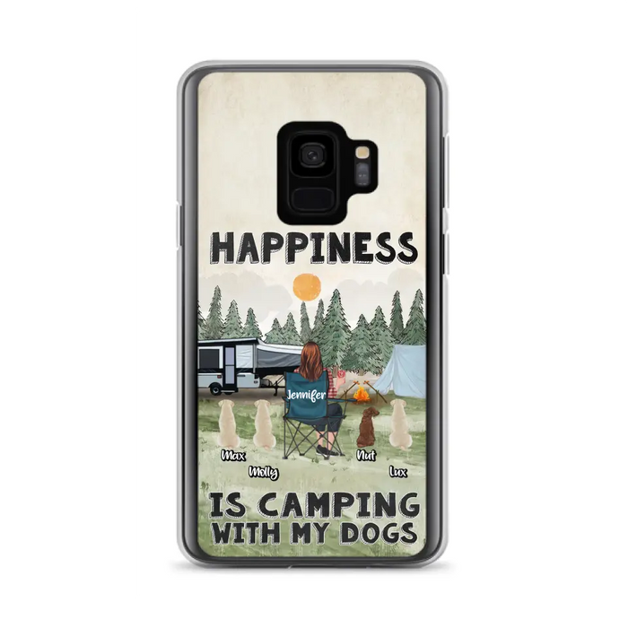 Personalized Camping Phone Case - Gift Idea For Girl & Dogs - Up to 4 Dogs - Happiness Is Camping With My Dogs - Case For iPhone/Samsung