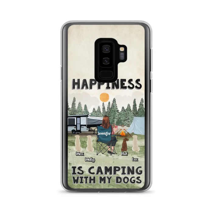 Personalized Camping Phone Case - Gift Idea For Girl & Dogs - Up to 4 Dogs - Happiness Is Camping With My Dogs - Case For iPhone/Samsung