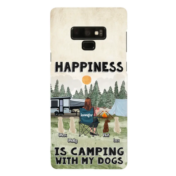 Personalized Camping Phone Case - Gift Idea For Girl & Dogs - Up to 4 Dogs - Happiness Is Camping With My Dogs - Case For iPhone/Samsung