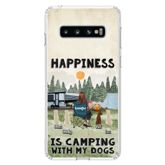 Personalized Camping Phone Case - Gift Idea For Girl & Dogs - Up to 4 Dogs - Happiness Is Camping With My Dogs - Case For iPhone/Samsung