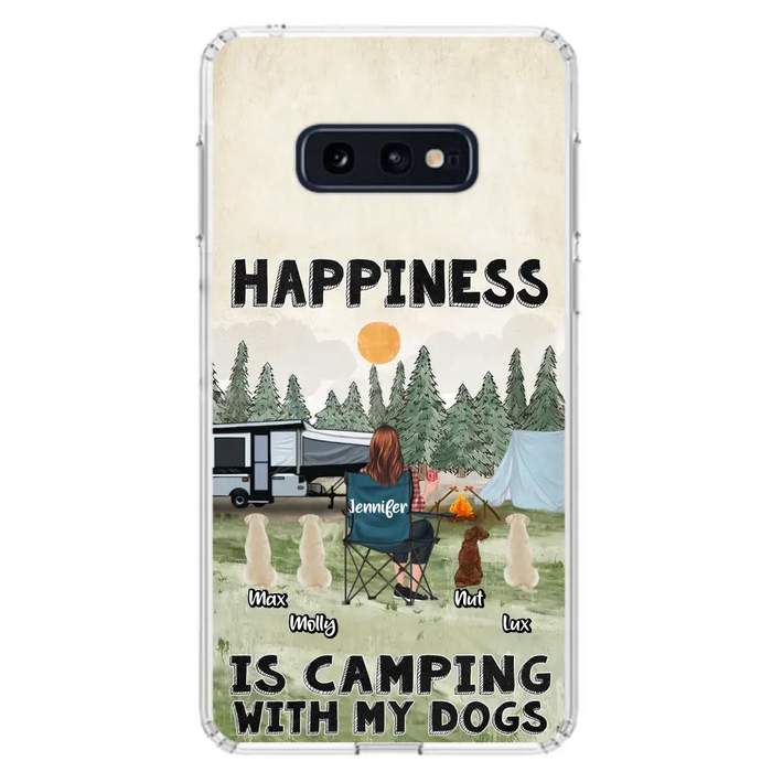 Personalized Camping Phone Case - Gift Idea For Girl & Dogs - Up to 4 Dogs - Happiness Is Camping With My Dogs - Case For iPhone/Samsung