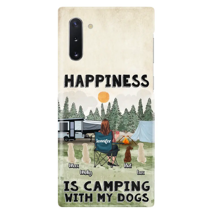 Personalized Camping Phone Case - Gift Idea For Girl & Dogs - Up to 4 Dogs - Happiness Is Camping With My Dogs - Case For iPhone/Samsung