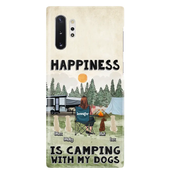 Personalized Camping Phone Case - Gift Idea For Girl & Dogs - Up to 4 Dogs - Happiness Is Camping With My Dogs - Case For iPhone/Samsung