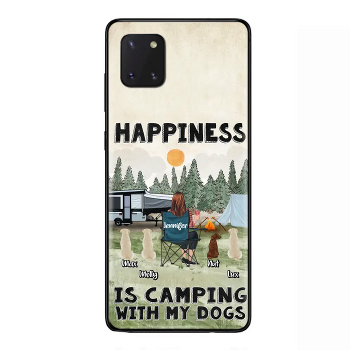 Personalized Camping Phone Case - Gift Idea For Girl & Dogs - Up to 4 Dogs - Happiness Is Camping With My Dogs - Case For iPhone/Samsung