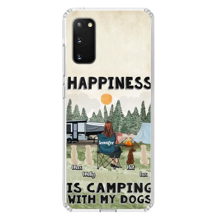 Personalized Camping Phone Case - Gift Idea For Girl & Dogs - Up to 4 Dogs - Happiness Is Camping With My Dogs - Case For iPhone/Samsung