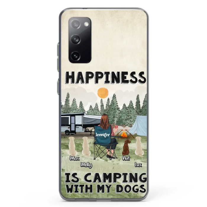 Personalized Camping Phone Case - Gift Idea For Girl & Dogs - Up to 4 Dogs - Happiness Is Camping With My Dogs - Case For iPhone/Samsung