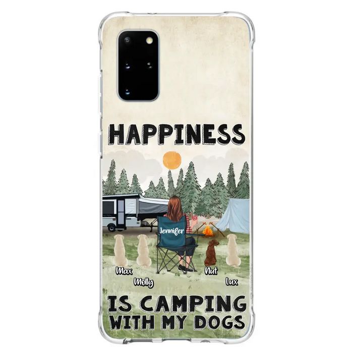 Personalized Camping Phone Case - Gift Idea For Girl & Dogs - Up to 4 Dogs - Happiness Is Camping With My Dogs - Case For iPhone/Samsung