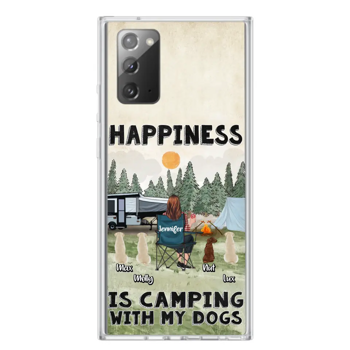 Personalized Camping Phone Case - Gift Idea For Girl & Dogs - Up to 4 Dogs - Happiness Is Camping With My Dogs - Case For iPhone/Samsung