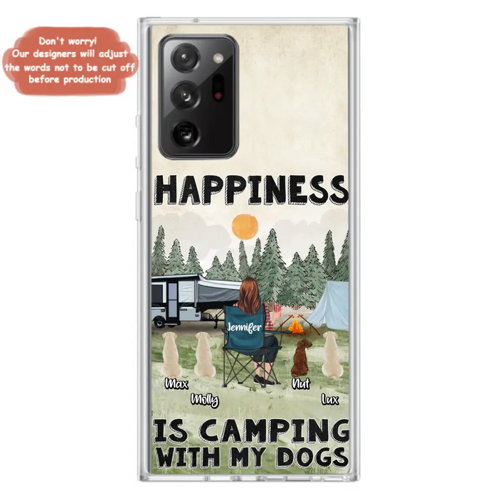Personalized Camping Phone Case - Gift Idea For Girl & Dogs - Up to 4 Dogs - Happiness Is Camping With My Dogs - Case For iPhone/Samsung