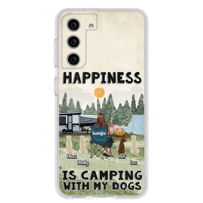 Personalized Camping Phone Case - Gift Idea For Girl & Dogs - Up to 4 Dogs - Happiness Is Camping With My Dogs - Case For iPhone/Samsung