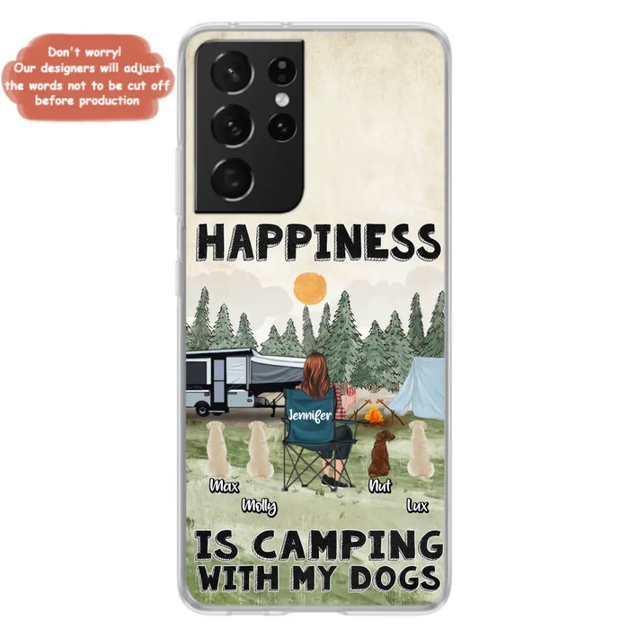 Personalized Camping Phone Case - Gift Idea For Girl & Dogs - Up to 4 Dogs - Happiness Is Camping With My Dogs - Case For iPhone/Samsung