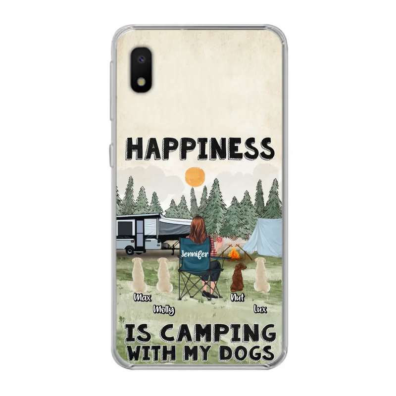 Personalized Camping Phone Case - Gift Idea For Girl & Dogs - Up to 4 Dogs - Happiness Is Camping With My Dogs - Case For iPhone/Samsung
