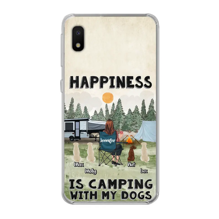 Personalized Camping Phone Case - Gift Idea For Girl & Dogs - Up to 4 Dogs - Happiness Is Camping With My Dogs - Case For iPhone/Samsung