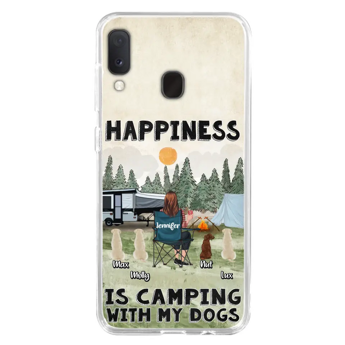 Personalized Camping Phone Case - Gift Idea For Girl & Dogs - Up to 4 Dogs - Happiness Is Camping With My Dogs - Case For iPhone/Samsung