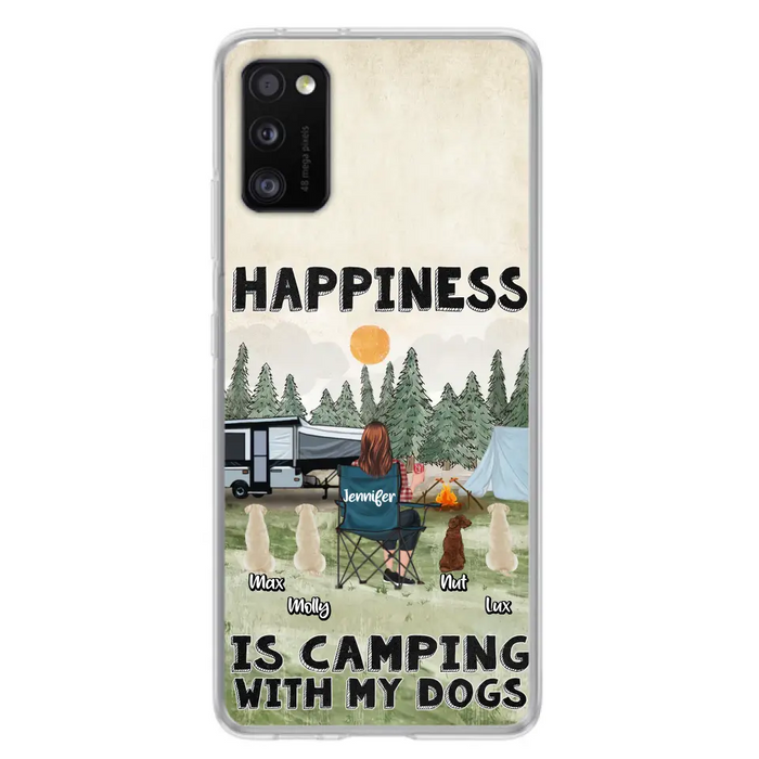Personalized Camping Phone Case - Gift Idea For Girl & Dogs - Up to 4 Dogs - Happiness Is Camping With My Dogs - Case For iPhone/Samsung