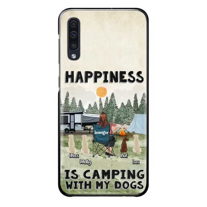 Personalized Camping Phone Case - Gift Idea For Girl & Dogs - Up to 4 Dogs - Happiness Is Camping With My Dogs - Case For iPhone/Samsung