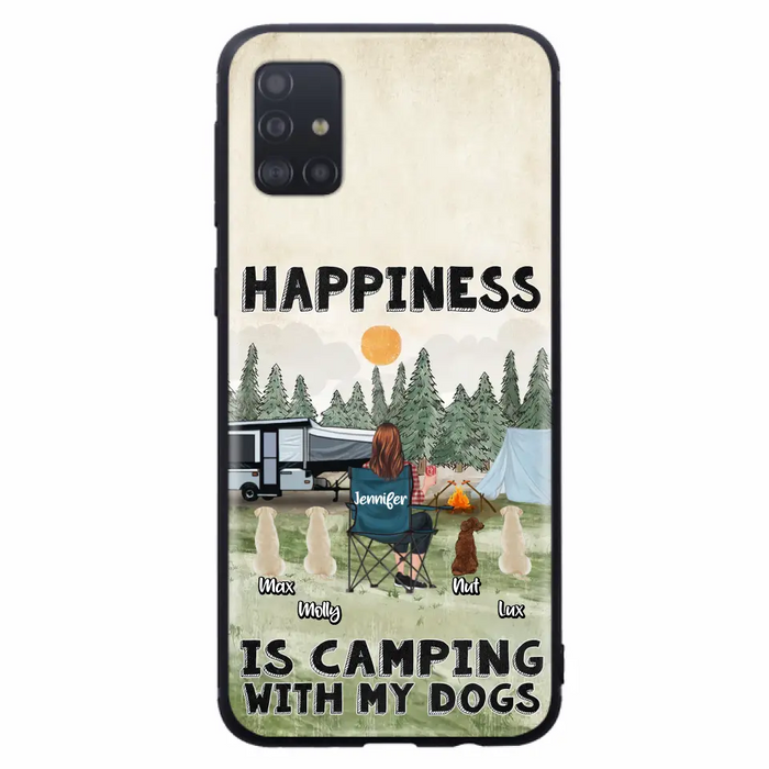 Personalized Camping Phone Case - Gift Idea For Girl & Dogs - Up to 4 Dogs - Happiness Is Camping With My Dogs - Case For iPhone/Samsung