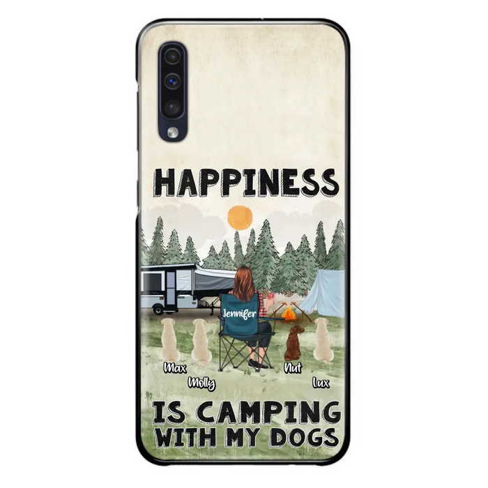 Personalized Camping Phone Case - Gift Idea For Girl & Dogs - Up to 4 Dogs - Happiness Is Camping With My Dogs - Case For iPhone/Samsung