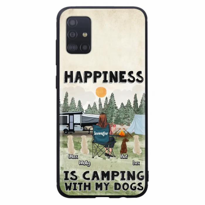 Personalized Camping Phone Case - Gift Idea For Girl & Dogs - Up to 4 Dogs - Happiness Is Camping With My Dogs - Case For iPhone/Samsung