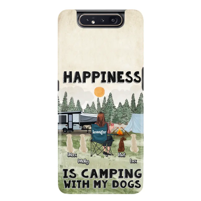 Personalized Camping Phone Case - Gift Idea For Girl & Dogs - Up to 4 Dogs - Happiness Is Camping With My Dogs - Case For iPhone/Samsung