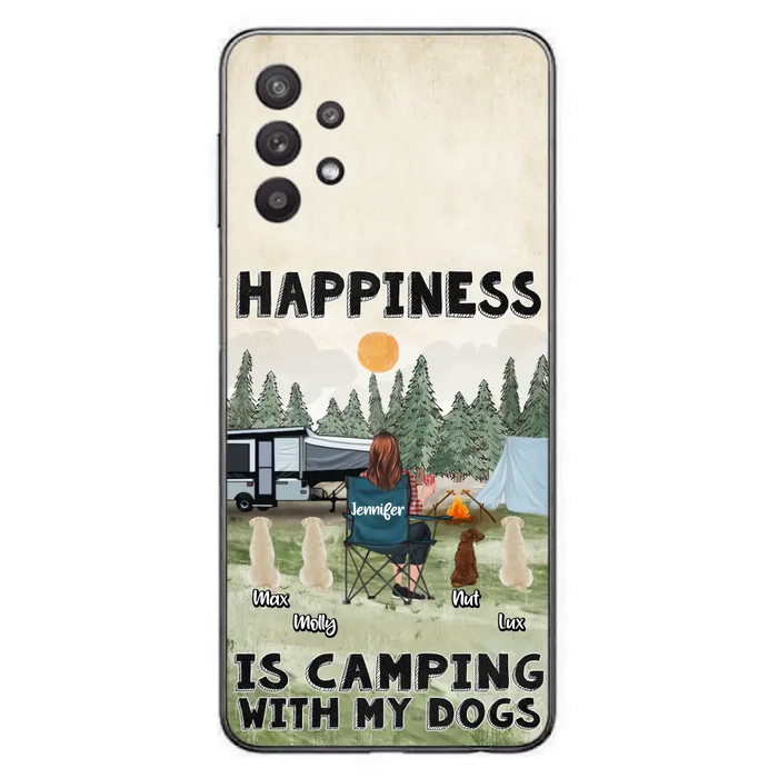 Personalized Camping Phone Case - Gift Idea For Girl & Dogs - Up to 4 Dogs - Happiness Is Camping With My Dogs - Case For iPhone/Samsung