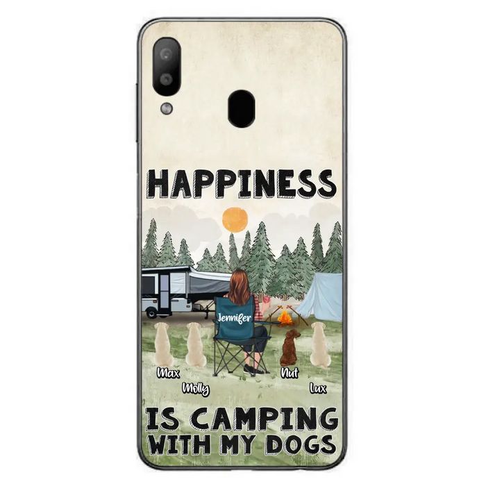 Personalized Camping Phone Case - Gift Idea For Girl & Dogs - Up to 4 Dogs - Happiness Is Camping With My Dogs - Case For iPhone/Samsung
