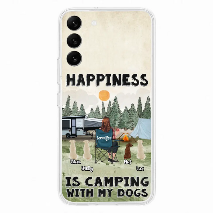 Personalized Camping Phone Case - Gift Idea For Girl & Dogs - Up to 4 Dogs - Happiness Is Camping With My Dogs - Case For iPhone/Samsung