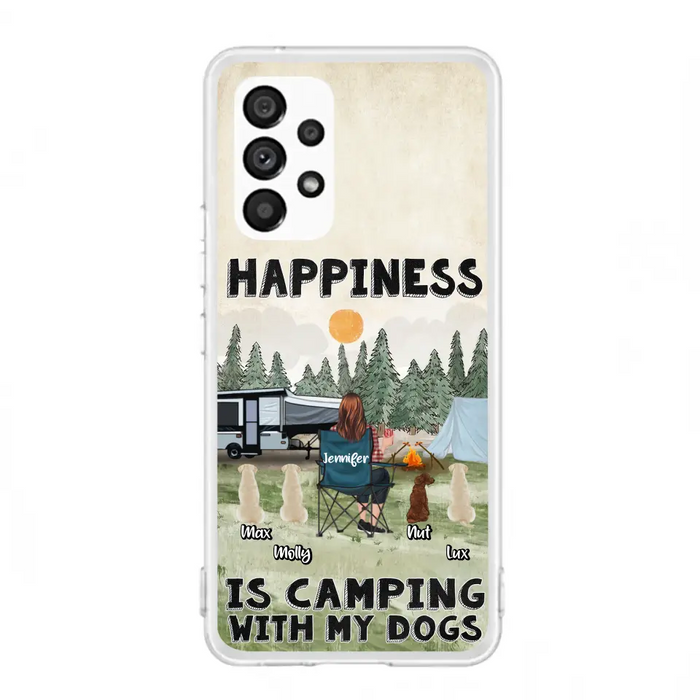 Personalized Camping Phone Case - Gift Idea For Girl & Dogs - Up to 4 Dogs - Happiness Is Camping With My Dogs - Case For iPhone/Samsung