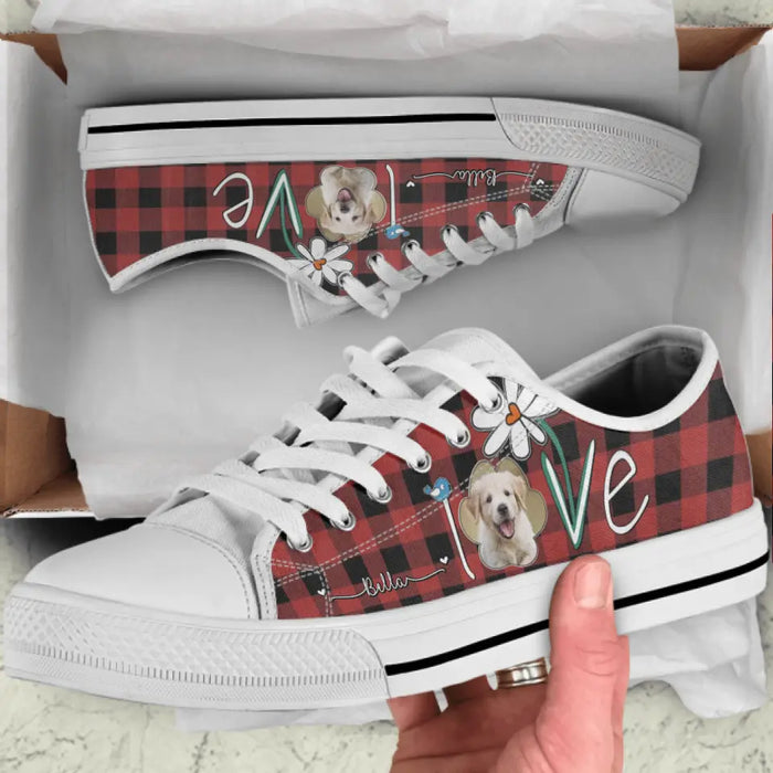 Personalized Dog Photo Caro Pattern Sneakers - Gift Idea For Dog Lovers - Birthday/Christmas Day Gift
