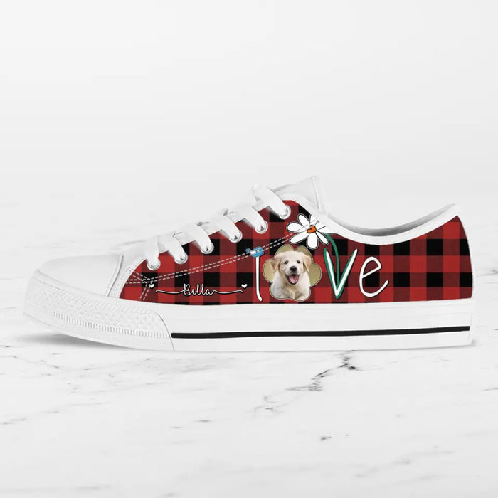 Personalized Dog Photo Caro Pattern Sneakers - Gift Idea For Dog Lovers - Birthday/Christmas Day Gift