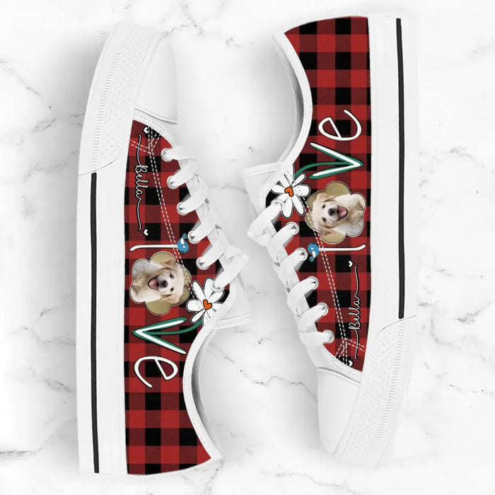 Personalized Dog Photo Caro Pattern Sneakers - Gift Idea For Dog Lovers - Birthday/Christmas Day Gift