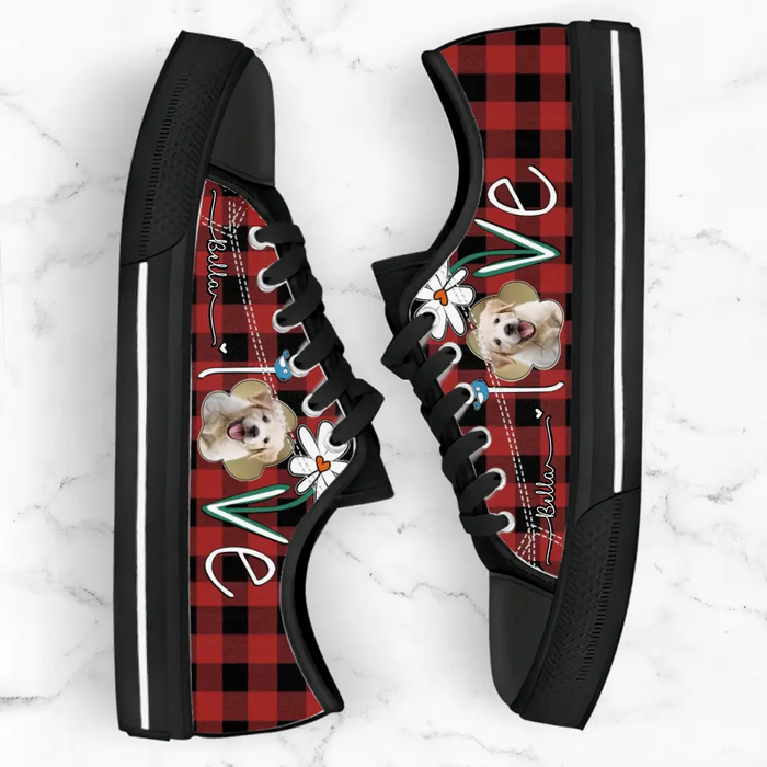 Personalized Dog Photo Caro Pattern Sneakers - Gift Idea For Dog Lovers - Birthday/Christmas Day Gift
