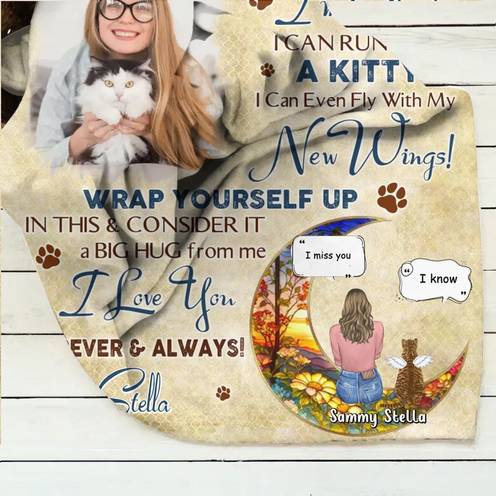 Personalized Memorial Fleece Throw Blanket & Quilt - Gift Idea For Cat Owner - Upload Photo - Don't Cry For Me Mom! I'm Okay!