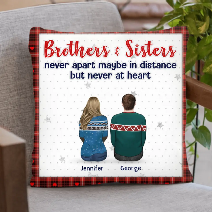 Personalized Brothers Sisters Pillow Cover/Quilt/Fleece Throw Blanket - Up to 10 People - Christmas Gift Idea For Siblings/Family - The Love Between Brother & Sisters Is Forever