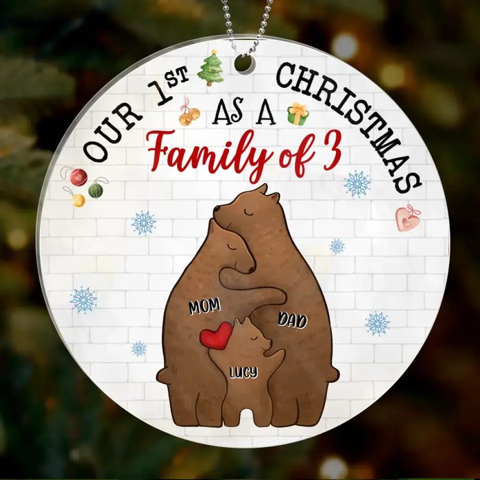 Personalized Bear Family Acrylic/Wooden Ornament - Couple/Parents With Up to 4 Kids - Christmas Gift Idea For Family - Our 1st Christmas As A Family Of 3