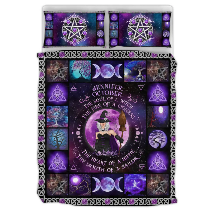 Personalized Witch Quilt Bed Sets - Halloween Gift For Witch Enthusiast - October Woman The Soul of A Witch The Fire Of A Lioness