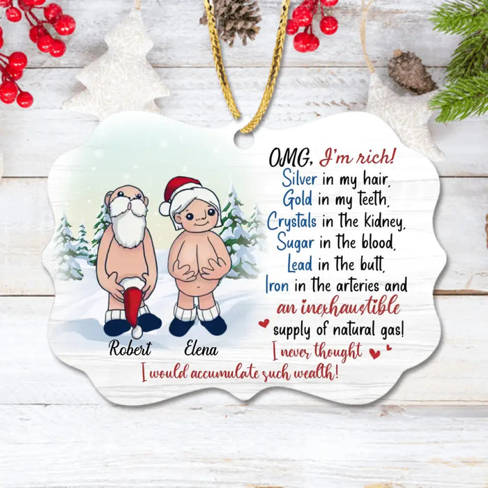 Personalized Funny Santa Rectangle Wooden Ornament - Christmas Gift Idea For Couple - I'm Rich