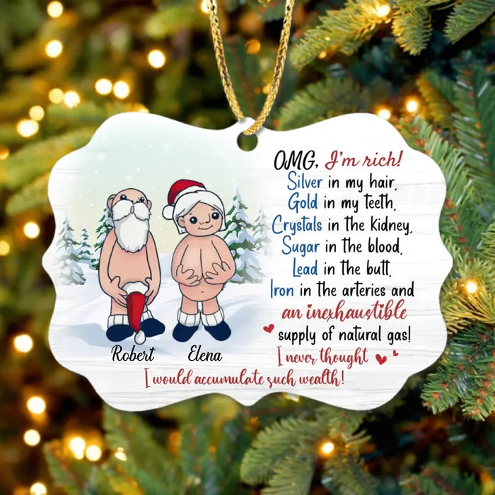 Personalized Funny Santa Rectangle Wooden Ornament - Christmas Gift Idea For Couple - I'm Rich