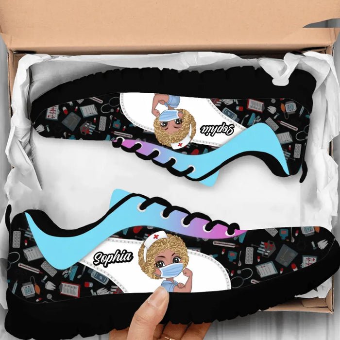 Personalized Nurse White/Black Sneakers - Birthday/Thank You/Motivation Gift Idea For Nurse