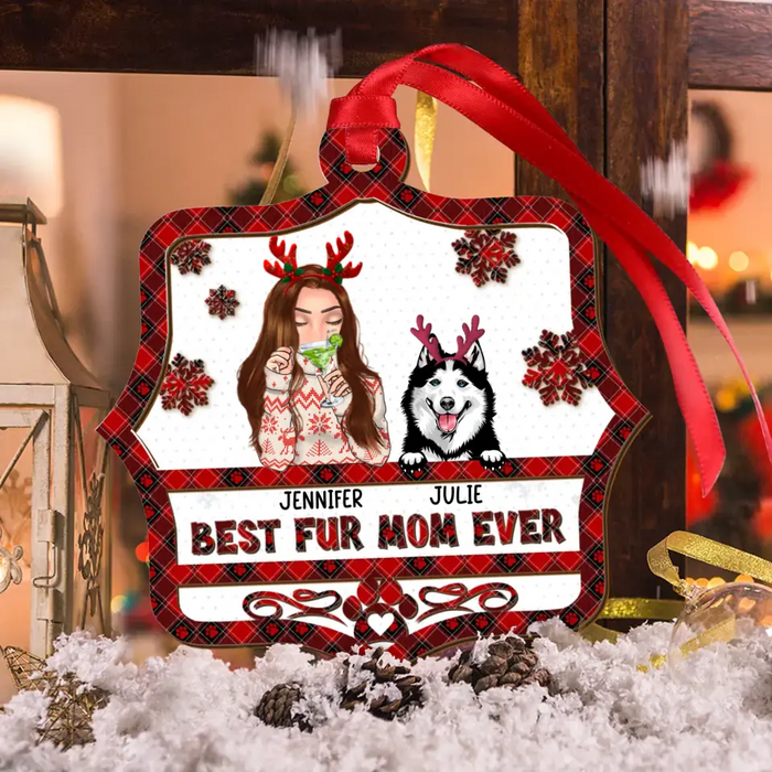 Personalized Pet Mom Wooden Ornament - Up to 4 Dogs/Cats - Christmas Gift Idea For Pet Lovers - Best Fur Mom Ever
